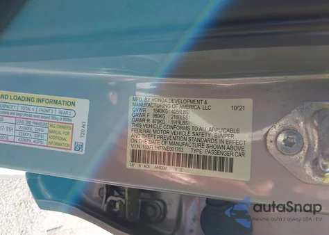 2022 Honda Civic Ex-L from USA, damaged, VIN 19XFL1H75NE001703